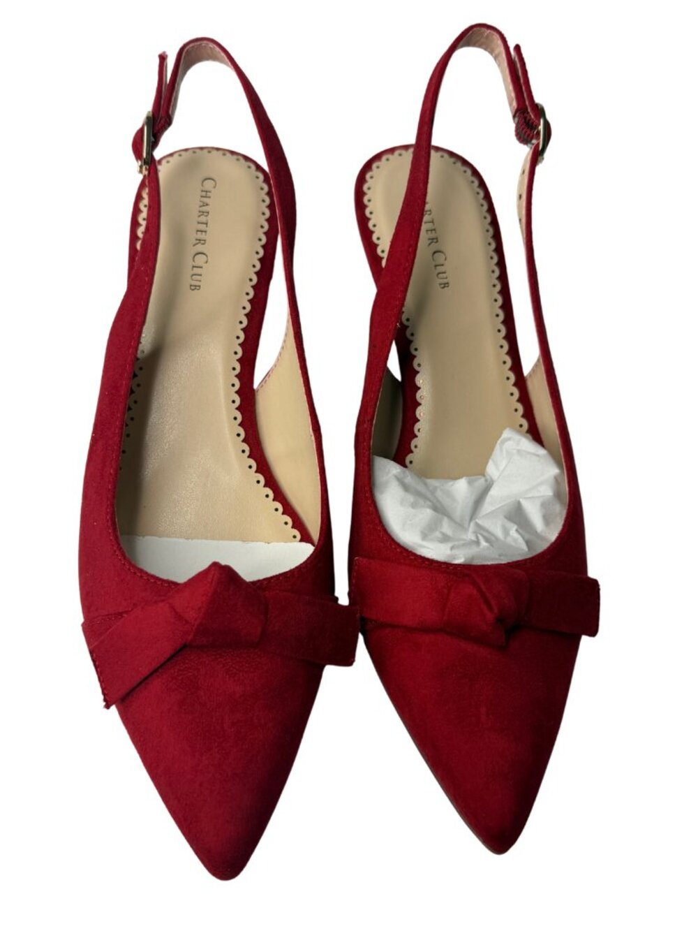 NIB Charter Club Giavanna Red Suede Slingback Bow Pumps Kitten Heels 7.5
